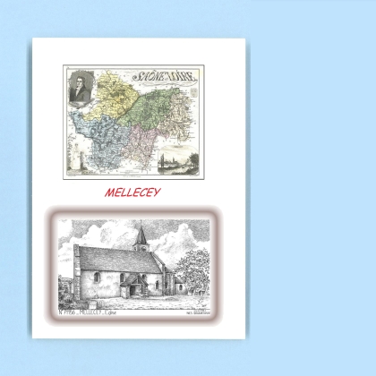 Cartes Postales impression Noir avec dpartement sur la ville de MELLECEY Titre : eglise