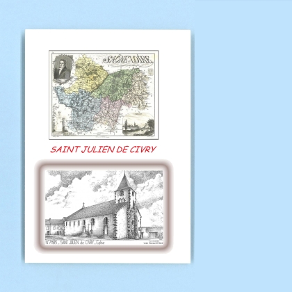 Cartes Postales impression Noir avec dpartement sur la ville de ST JULIEN DE CIVRY Titre : eglise
