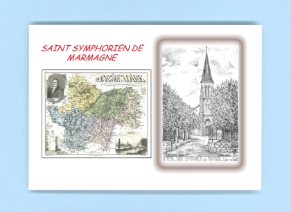 Cartes Postales impression Noir avec dpartement sur la ville de ST SYMPHORIEN DE MARMAGNE Titre : eglise