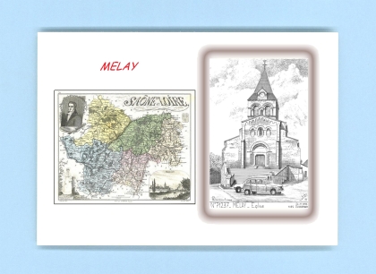 Cartes Postales impression Noir avec dpartement sur la ville de MELAY Titre : eglise