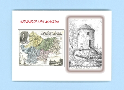 Cartes Postales impression Noir avec dpartement sur la ville de SENNECE LES MACON Titre : tour