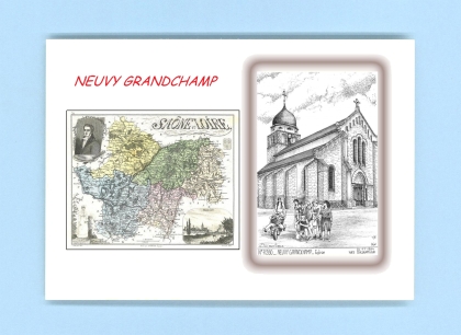 Cartes Postales impression Noir avec dpartement sur la ville de NEUVY GRANDCHAMP Titre : eglise