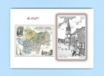 Cartes Postales impression Noir avec dpartement sur la ville de BLANZY Titre : vue