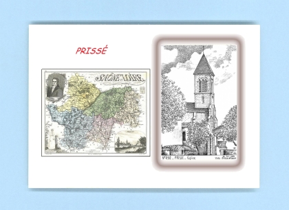 Cartes Postales impression Noir avec dpartement sur la ville de PRISSE Titre : eglise