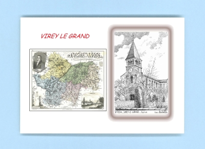 Cartes Postales impression Noir avec dpartement sur la ville de VIREY LE GRAND Titre : eglise