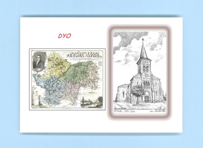 Cartes Postales impression Noir avec dpartement sur la ville de DYO Titre : eglise