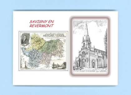 Cartes Postales impression Noir avec dpartement sur la ville de SAVIGNY EN REVERMONT Titre : eglise