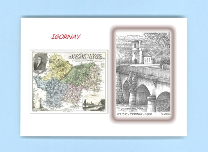 Cartes Postales impression Noir avec dpartement sur la ville de IGORNAY Titre : eglise