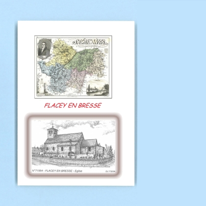 Cartes Postales impression Noir avec dpartement sur la ville de FLACEY EN BRESSE Titre : eglise