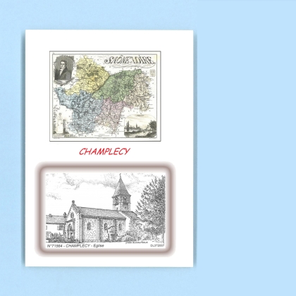 Cartes Postales impression Noir avec dpartement sur la ville de CHAMPLECY Titre : eglise