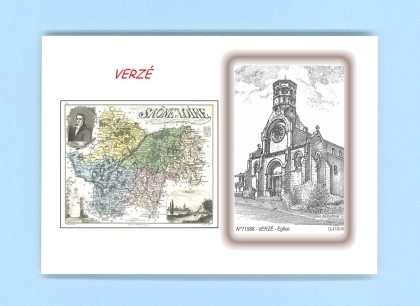 Cartes Postales impression Noir avec dpartement sur la ville de VERZE Titre : eglise