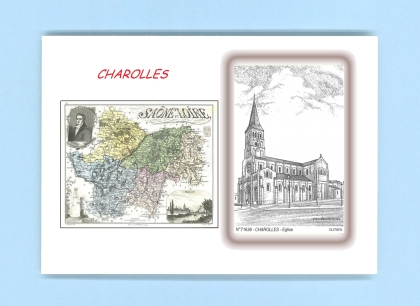 Cartes Postales impression Noir avec dpartement sur la ville de CHAROLLES Titre : eglise