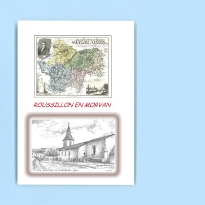 Cartes Postales impression Noir avec dpartement sur la ville de ROUSSILLON EN MORVAN Titre : eglise
