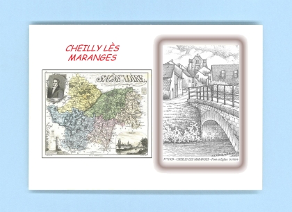 Cartes Postales impression Noir avec dpartement sur la ville de CHEILLY LES MARANGES Titre : pont et eglise