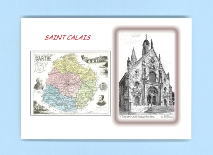 Cartes Postales impression Noir avec dpartement sur la ville de ST CALAIS Titre : basilique notre dame
