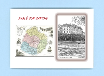 Cartes Postales impression Noir avec dpartement sur la ville de SABLE SUR SARTHE Titre : chateau
