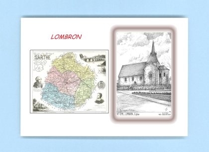 Cartes Postales impression Noir avec dpartement sur la ville de LOMBRON Titre : eglise