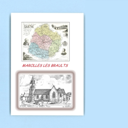 Cartes Postales impression Noir avec dpartement sur la ville de MAROLLES LES BRAULTS Titre : place