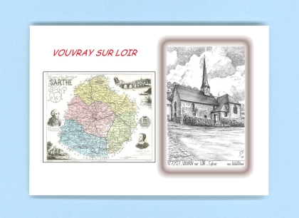 Cartes Postales impression Noir avec dpartement sur la ville de VOUVRAY SUR LOIR Titre : eglise