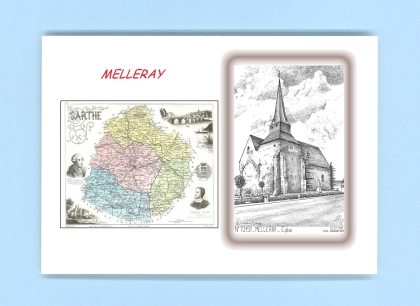 Cartes Postales impression Noir avec dpartement sur la ville de MELLERAY Titre : eglise
