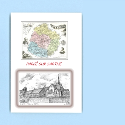 Cartes Postales impression Noir avec dpartement sur la ville de PARCE SUR SARTHE Titre : vue