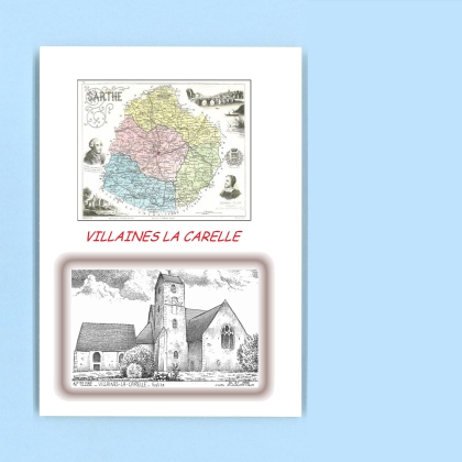Cartes Postales impression Noir avec dpartement sur la ville de VILLAINES LA CARELLE Titre : eglise