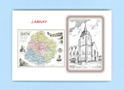 Cartes Postales impression Noir avec dpartement sur la ville de LAMNAY Titre : eglise