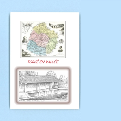 Cartes Postales impression Noir avec dpartement sur la ville de TORCE EN VALLEE Titre : lavoir