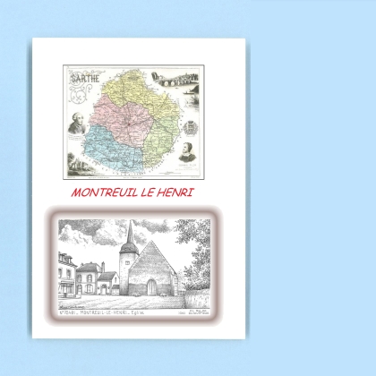 Cartes Postales impression Noir avec dpartement sur la ville de MONTREUIL LE HENRI Titre : eglise