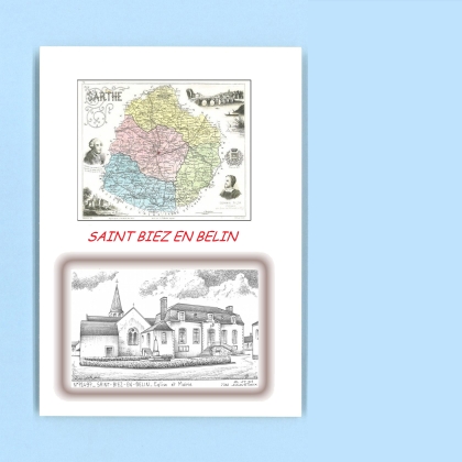 Cartes Postales impression Noir avec dpartement sur la ville de ST BIEZ EN BELIN Titre : eglise et mairie
