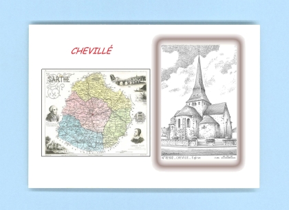 Cartes Postales impression Noir avec dpartement sur la ville de CHEVILLE Titre : eglise