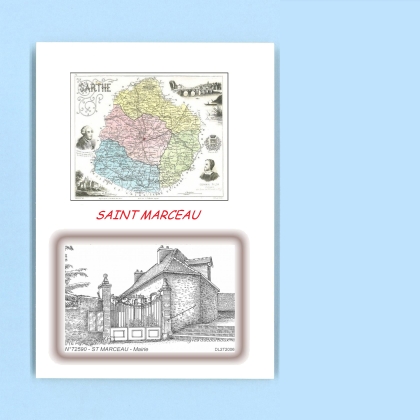Cartes Postales impression Noir avec dpartement sur la ville de ST MARCEAU Titre : mairie