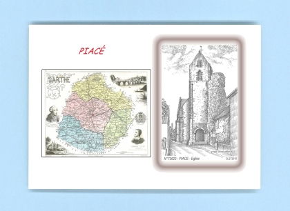 Cartes Postales impression Noir avec dpartement sur la ville de PIACE Titre : eglise