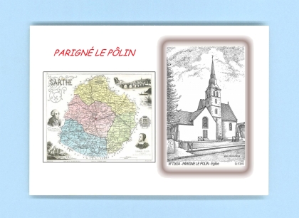 Cartes Postales impression Noir avec dpartement sur la ville de PARIGNE LE POLIN Titre : eglise