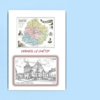 Cartes Postales impression Noir avec dpartement sur la ville de VERNEIL LE CHETIF Titre : eglise