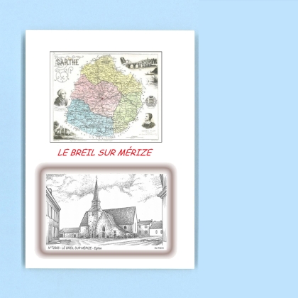Cartes Postales impression Noir avec dpartement sur la ville de LE BREIL SUR MERIZE Titre : eglise