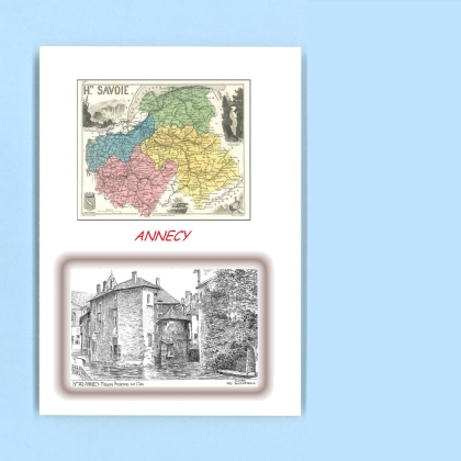 Cartes Postales impression Noir avec dpartement sur la ville de ANNECY Titre : maisons anciennes sur l eau