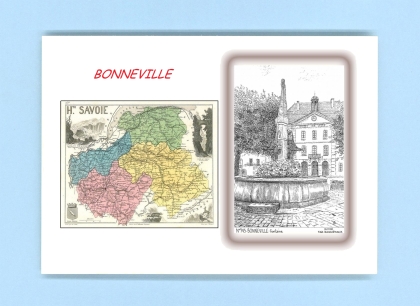 Cartes Postales impression Noir avec dpartement sur la ville de BONNEVILLE Titre : fontaine