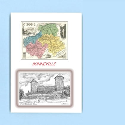 Cartes Postales impression Noir avec dpartement sur la ville de BONNEVILLE Titre : chateau