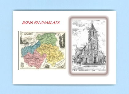 Cartes Postales impression Noir avec dpartement sur la ville de BONS EN CHABLAIS Titre : eglise