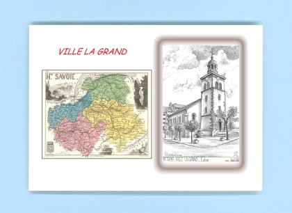 Cartes Postales impression Noir avec dpartement sur la ville de VILLE LA GRAND Titre : eglise