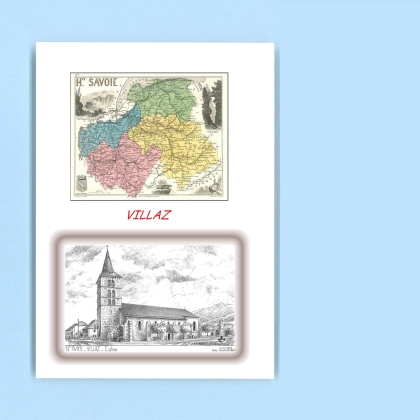Cartes Postales impression Noir avec dpartement sur la ville de VILLAZ Titre : eglise