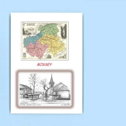 Cartes Postales impression Noir avec dpartement sur la ville de BOSSEY Titre : place de l eglise