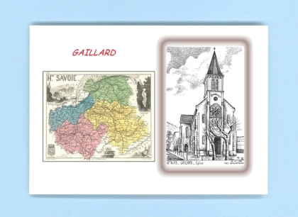 Cartes Postales impression Noir avec dpartement sur la ville de GAILLARD Titre : eglise