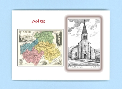 Cartes Postales impression Noir avec dpartement sur la ville de CHATEL Titre : eglise