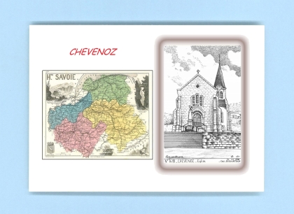Cartes Postales impression Noir avec dpartement sur la ville de CHEVENOZ Titre : eglise