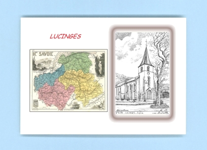Cartes Postales impression Noir avec dpartement sur la ville de LUCINGES Titre : eglise