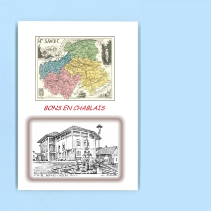 Cartes Postales impression Noir avec dpartement sur la ville de BONS EN CHABLAIS Titre : mairie