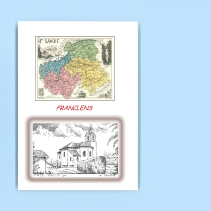 Cartes Postales impression Noir avec dpartement sur la ville de FRANCLENS Titre : eglise