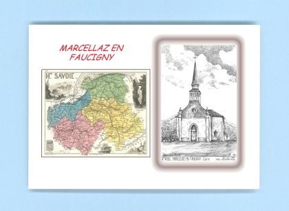 Cartes Postales impression Noir avec dpartement sur la ville de MARCELLAZ EN FAUCIGNY Titre : eglise